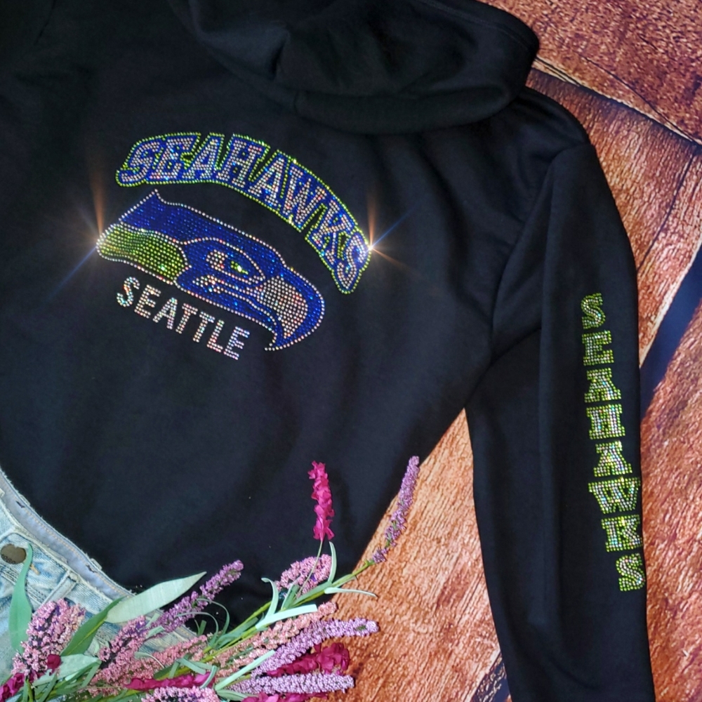 New Women Rhinestone Seattle Seahawks ZipUp Hoodie